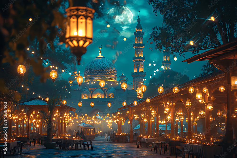 Ramadan kareem with mosque in the background
