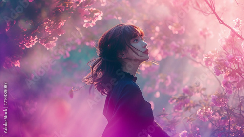 woman in the Cherry blossoms garden