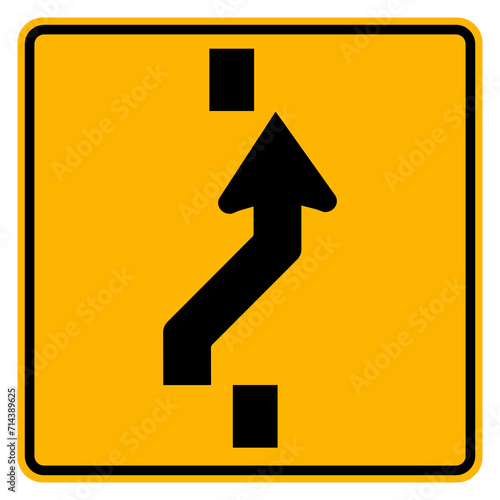 Square Shaped Changing To Right Lane Traffic Road Sign,Vector Illustration, Isolate On White Background Label. EPS10