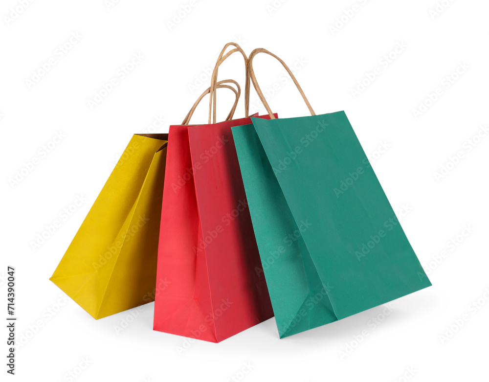 Three paper shopping bags on white background