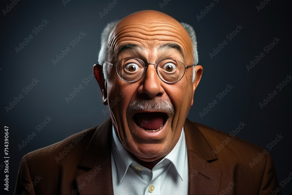 portrait of a senior european man with little hair surprised with wide eyes and screaming portrait of a senior european man with little hair surprised with wide eyes and screaming