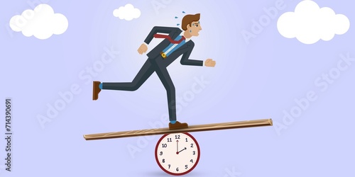 Hurry, businessman, run fast. Concept of deadline, time running out, clock time running out, hurry, late, urgency, stressed to finish work fast or anxious to complete work.