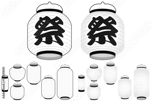 祭提灯 白黒線画と薄墨、俯瞰と見上げ視点のベクターイラストバリエーションセット
