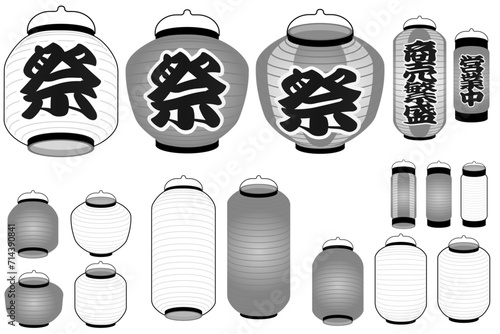 祭提灯 白黒、俯瞰と見上げ視点のベクターイラストバリエーションセット