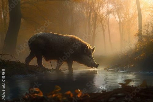 Beautiful artwork of a boar in the morning. Generative AI