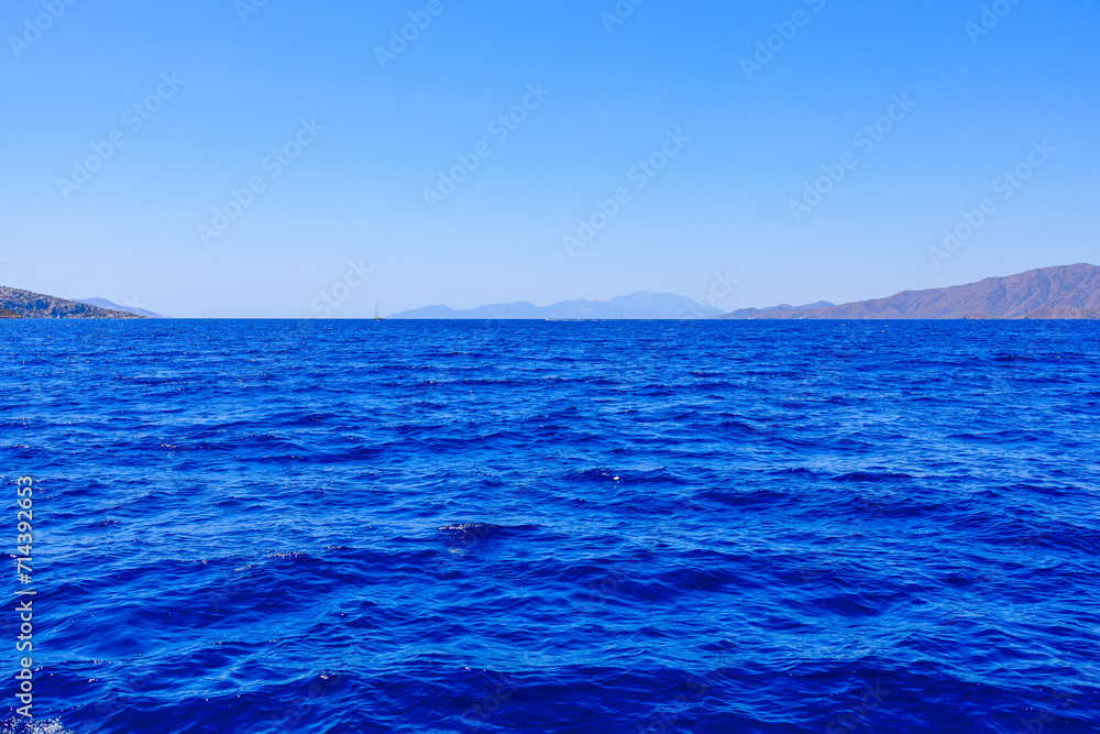 Fototapeta premium View of the sea from an excursion yacht. Background with selective focus and copy space