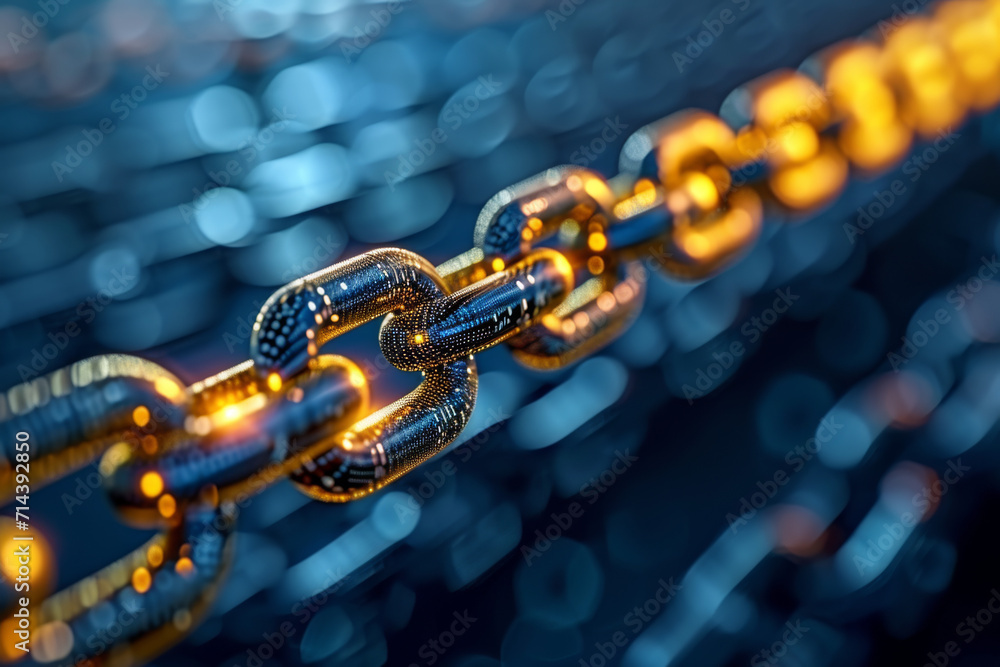 A close up of a chain with a blue background A close up of a chain with a blue background
