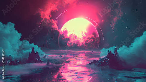 Digital art background encapsulating an abstract, futuristic vaporwave scenery © Artistic Visions