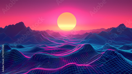 Digital art background encapsulating an abstract  futuristic vaporwave scenery