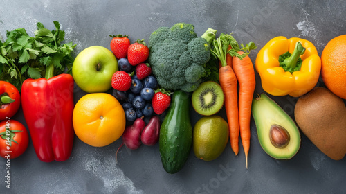Different fruits and vegetables for eating healthy. Ai Generative