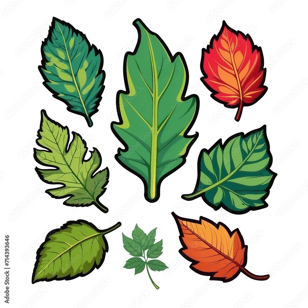 2d leaf, white border, high quality, vector, Detailed illustration of a leaf, awesome full color,