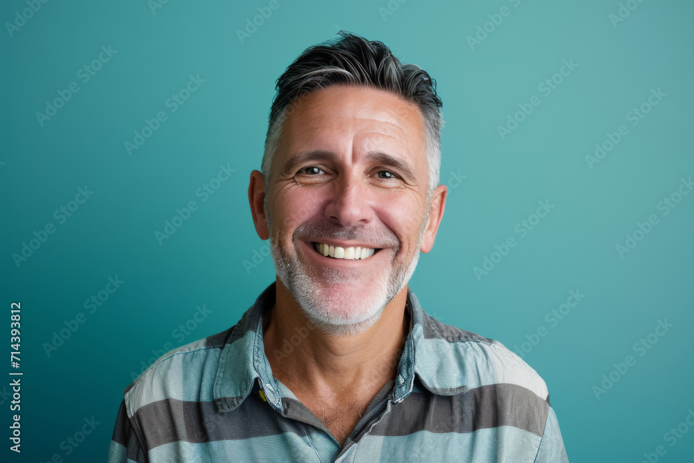 Fototapeta premium A man in a striped shirt is smiling for the camera