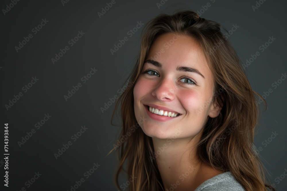 A woman with long brown hair is smiling for the camera A woman with long brown hair is smiling for the camera