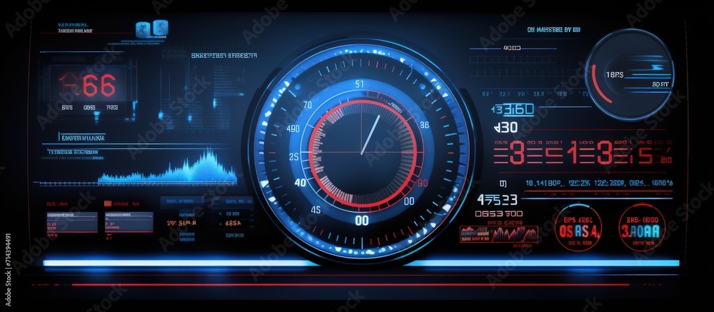 Futuristic digital display screen with data information motion graphic user interface. Generate AI