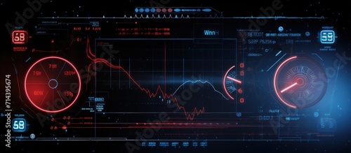 Futuristic digital display screen with data information motion graphic user interface. Generate AI