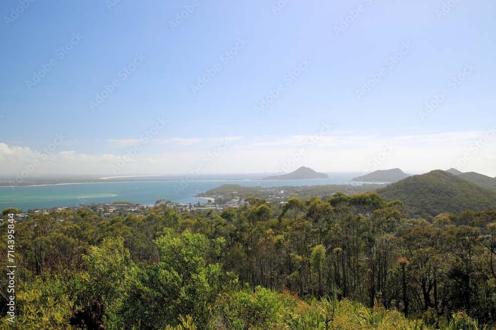 Obraz premium View From Gan Gan Lookout, Port Stephens New South Wales, Australia. Looking Towards the Tomaree and Yacaaba Headlands