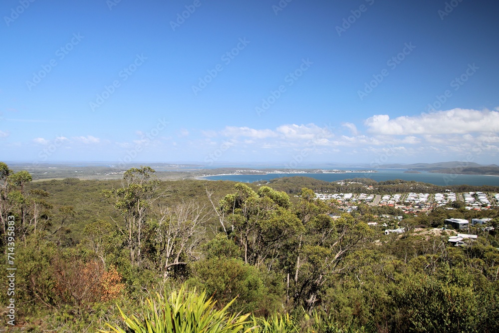 View From Gan Gan Lookout, Port Stephens New South Wales, Australia. Looking over Australian coastal forest View From Gan Gan Lookout, Port Stephens New South Wales, Australia. Looking over Australian coastal forest