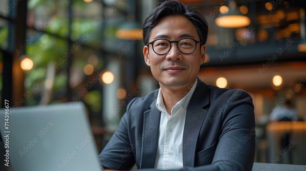 Fototapeta premium Senior Mature Asian businessman in formal wear portrait of confident businessman in office professional business attire, emphasizing confidence and success