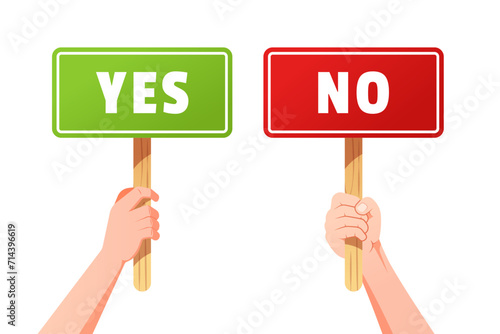 Hand holding a yes or no sign. vector illustration.