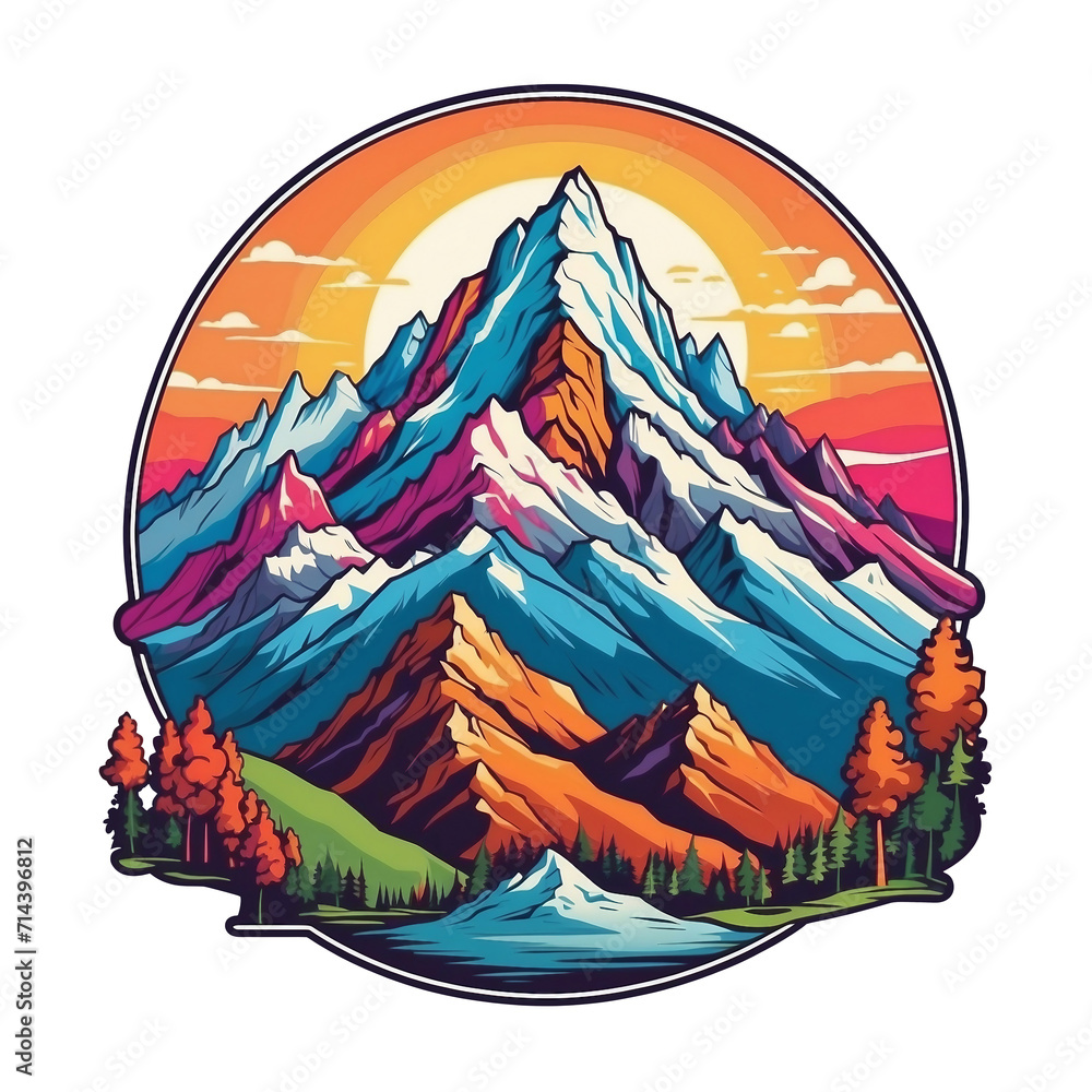 Colorful mountain logo, high quality, colorful, Detailed illustration of a mountain logo, awesome full color,
