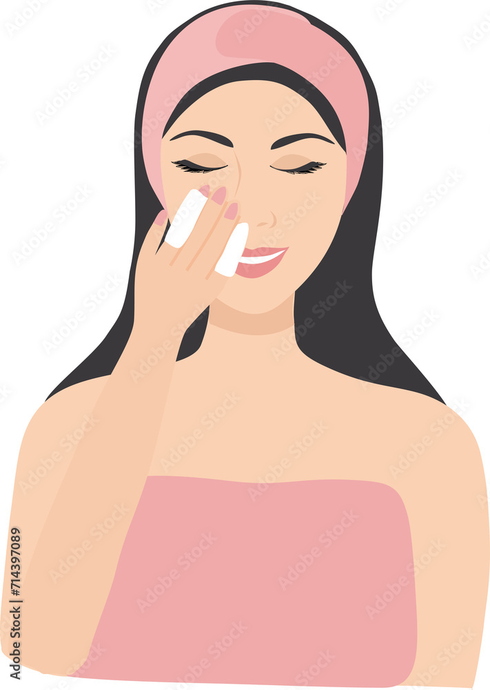 Young woman cleaning makeup on her face. Beauty , skin care and cosmetic concept Young woman cleaning makeup on her face. Beauty , skin care and cosmetic concept