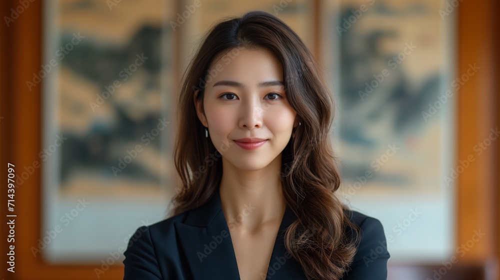 Young Asian businesswoman in formal wear portrait of confident business woman in office professional business attire, emphasizing confidence and success Young Asian businesswoman in formal wear portrait of confident business woman in office professional business attire, emphasizing confidence and success