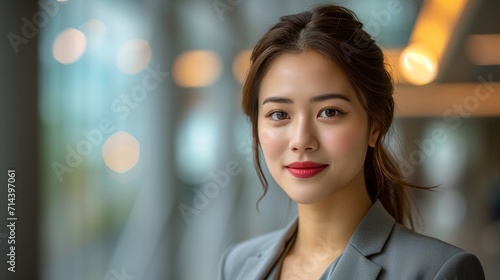 Young Asian businesswoman in formal wear portrait of confident business woman in office professional business attire, emphasizing confidence and success