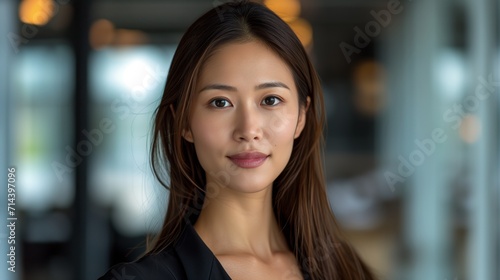 Young Asian businesswoman in formal wear portrait of confident business woman in office professional business attire, emphasizing confidence and success