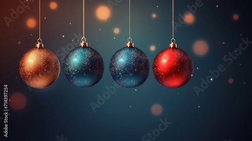 Christmas decorated balls hanging on a ribbon  Merry Christmas and Happy new year Festive background