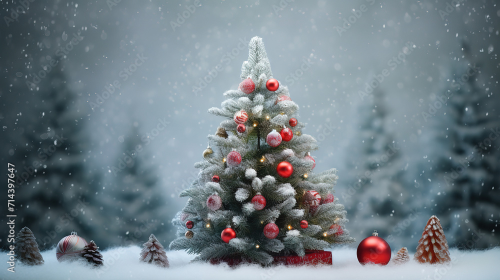 Festive holiday mood with santa claus lying behind christmas tree closing his face near gifts