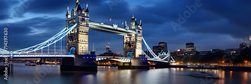 The Majestic Display of Gothic Architectural Brilliance: Night View of London's Tower Bridge