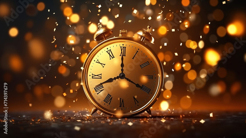 2023 new year background with golden clock and light effect