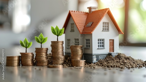 investement growth, isolated background, Illustration House investment growth, Real estate, Property value, Cost of living, House Price Rising Up To Up Real Estate Property Growth, generative ai
