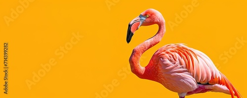 Pink flamingo on yellow background, generative ai © Naseem