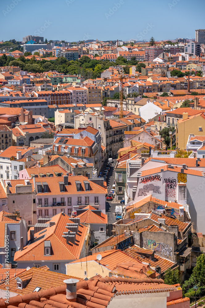 Looking down on rooftops in Lisbon's old city.