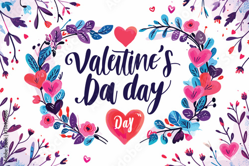 Happy Valentines Day typography with flower romantic background. 