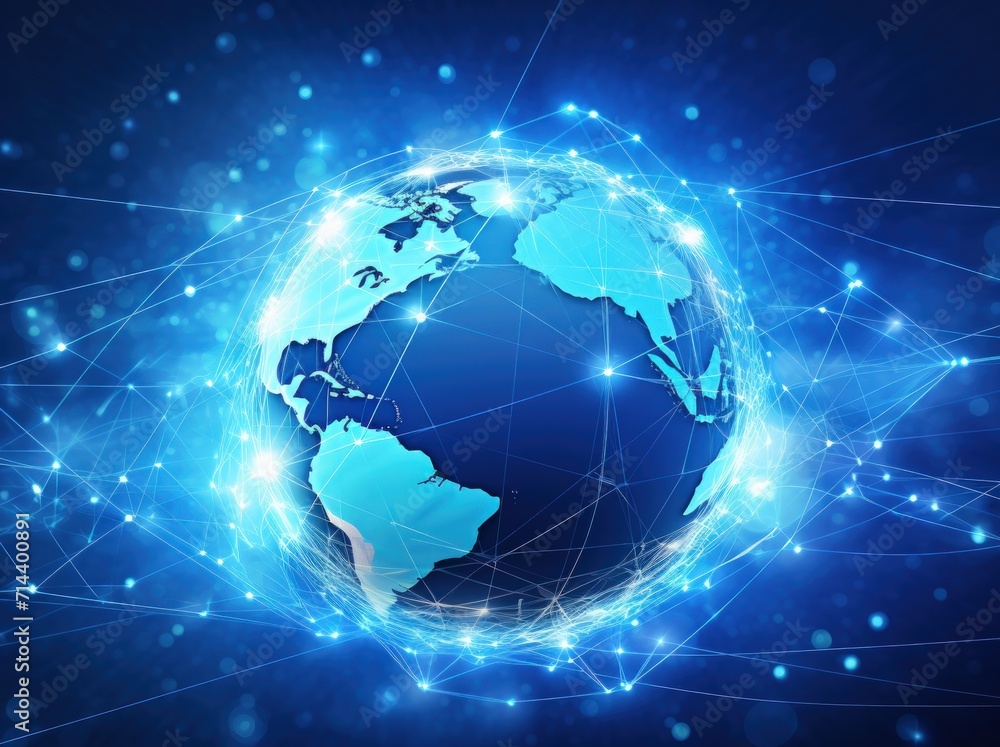 Internet blue globe network with communication, in the style of contemporary. Generate AI image Internet blue globe network with communication, in the style of contemporary. Generate AI image