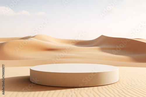 3D Realistic Podium on Desert Sand Beach Background