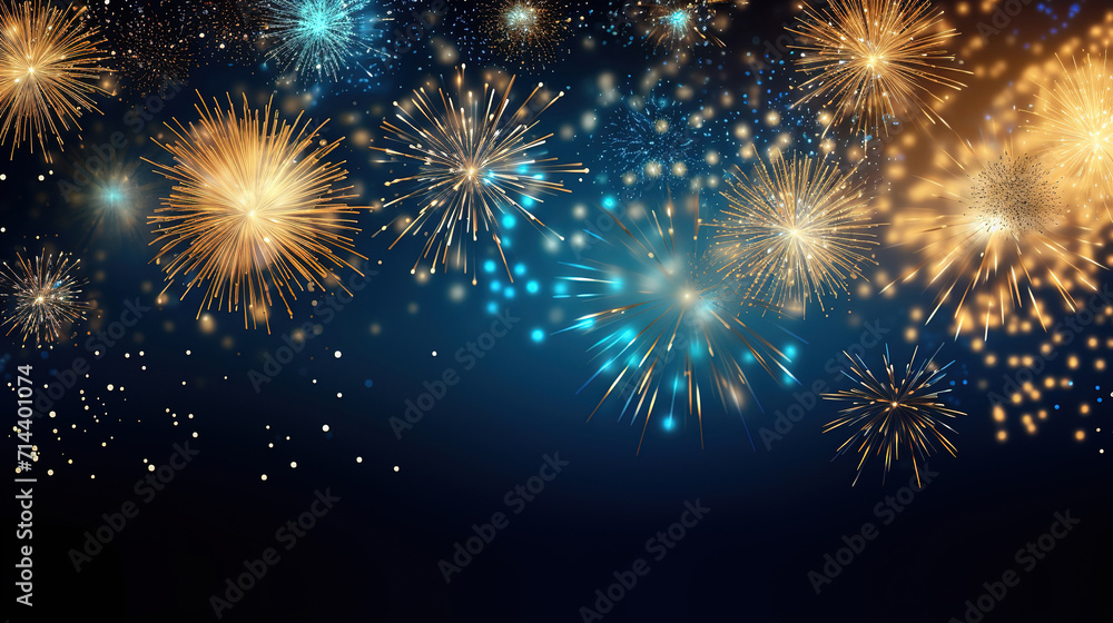Naklejka premium 2024 new year firework celebration wallpaper with shiny effect