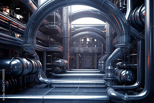 3D Industrial Background: Futuristic Factory Scene