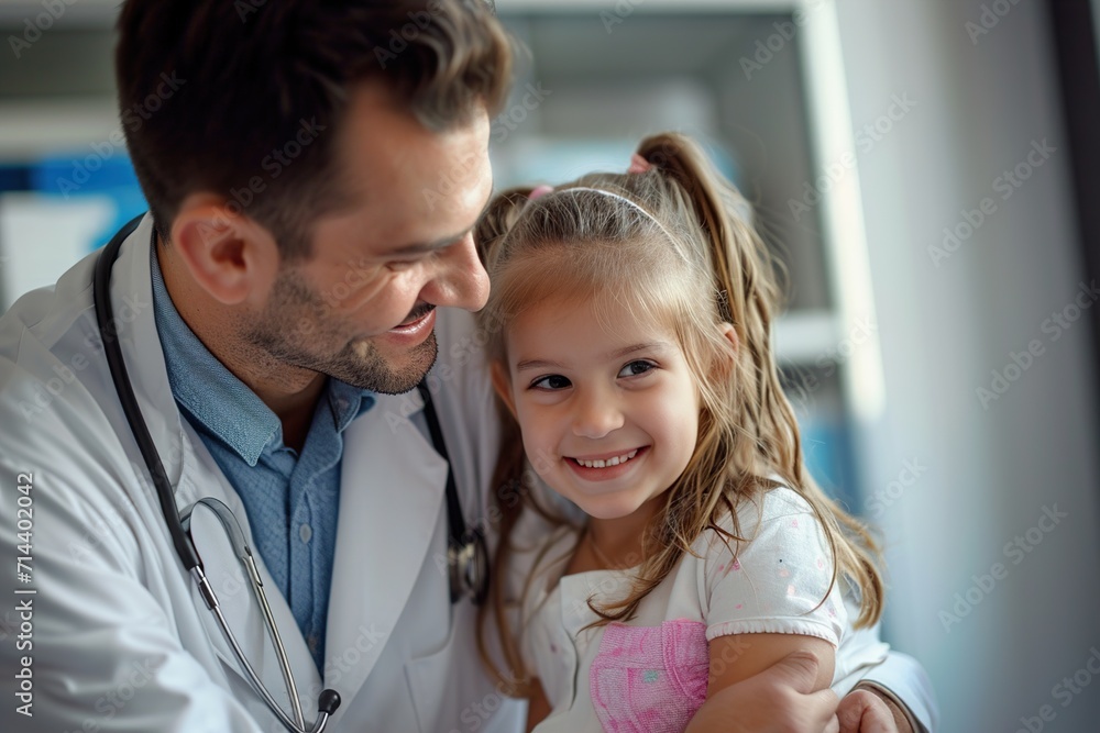 Charming doctor playing with a little girl at the hospital Charming doctor playing with a little girl at the hospital