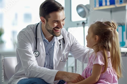 Charming doctor playing with a little girl at the hospital