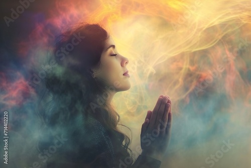 spiritual young person praying to god photo