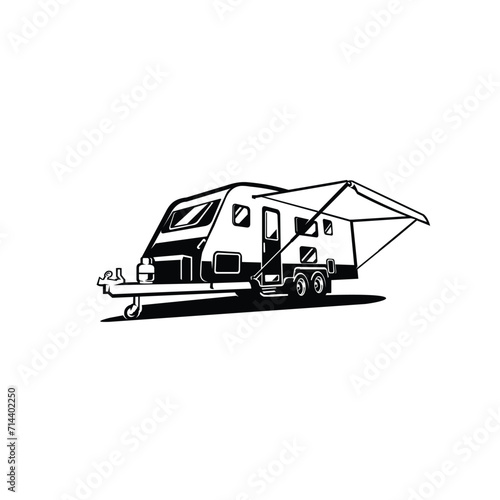 Caravan Trailer Monochrome Vector Isolated in White Background