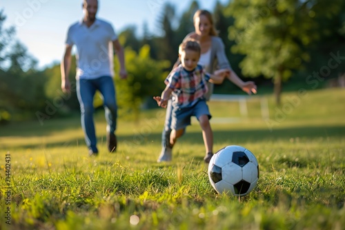 Active family play soccer in their leisure time