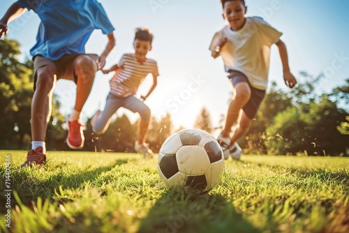 Active family play soccer in their leisure time photo