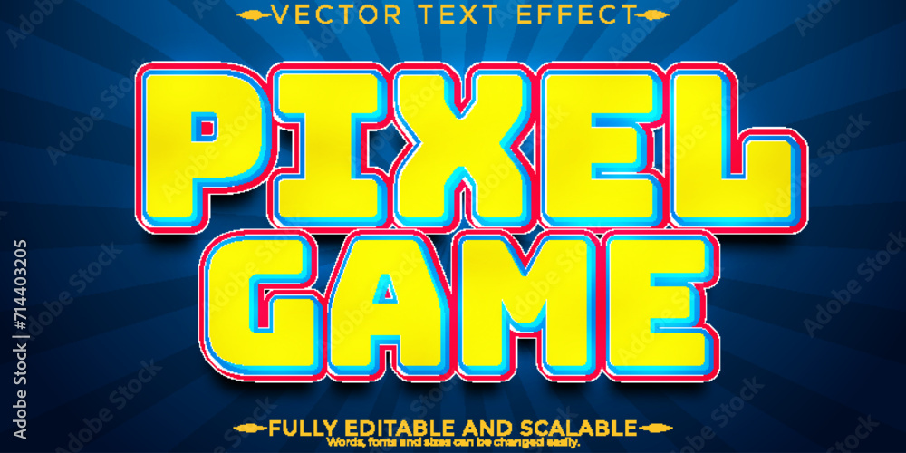 Pixel game text effect, editable arcade and 80s text style