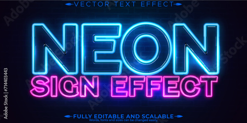 Neon light text effect, editable retro and glowing text style