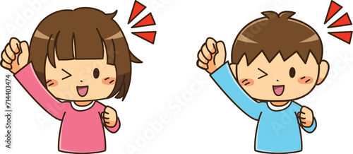 張り切る　女の子・男の子　ゆるかわ