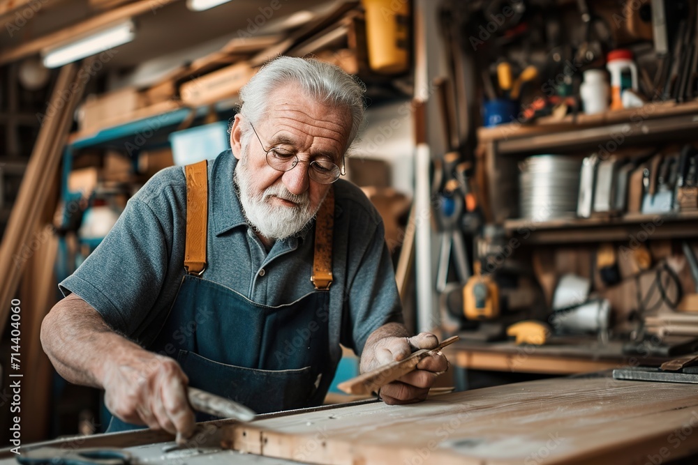 Senior male carpenter working at repair shop Senior male carpenter working at repair shop